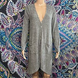 BOBEAU Heather Gray Lightweight Rib Knit Button Up Duster Cardigan Large